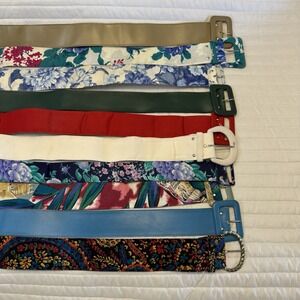 Lot Of 10 Vintage Womens Patterned And Solid Belts 34-36"